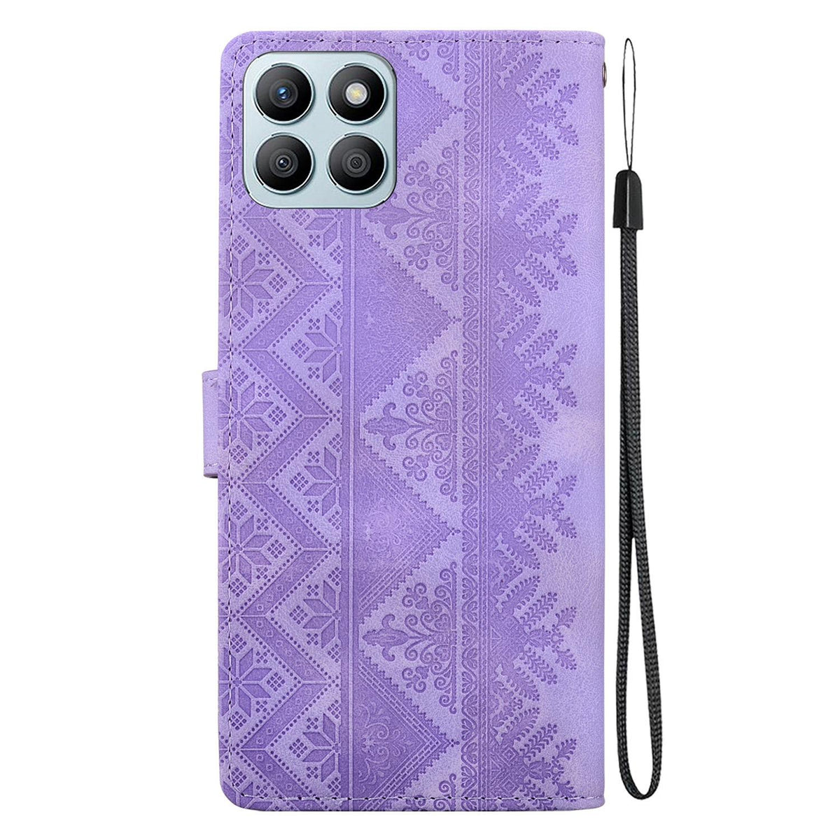 For Honor X8b 4G Ethnic Pattern Embossed Vegan Leather Phone Case - Purple - EDA009984116D