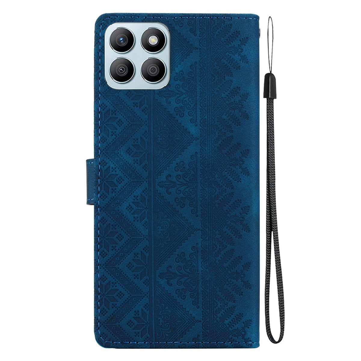 For Honor X8b 4G Ethnic Pattern Embossed Vegan Leather Phone Case - Dark Blue - EDA009984116E