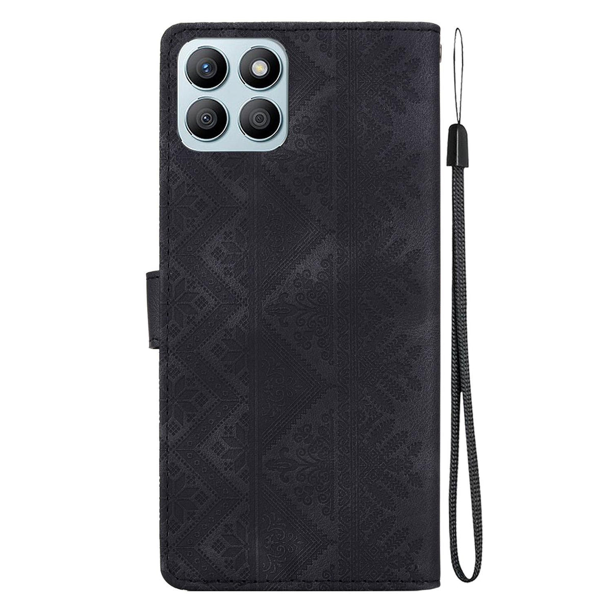 For Honor X8b 4G Ethnic Pattern Embossed Vegan Leather Phone Case - Black - EDA009984116F