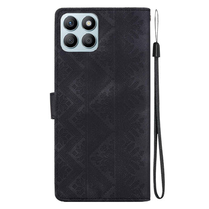 For Honor X8b 4G Ethnic Pattern Embossed Vegan Leather Phone Case - Black - EDA009984116F