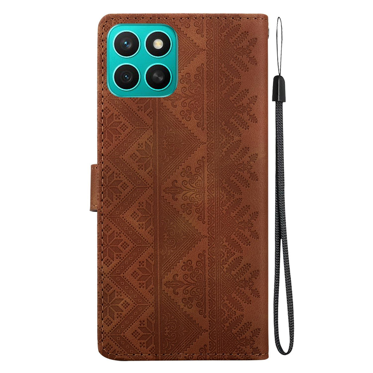 For Honor X8c 4G Ethnic Pattern Embossed Vegan Leather Phone Case - Brown - EDA009984117A