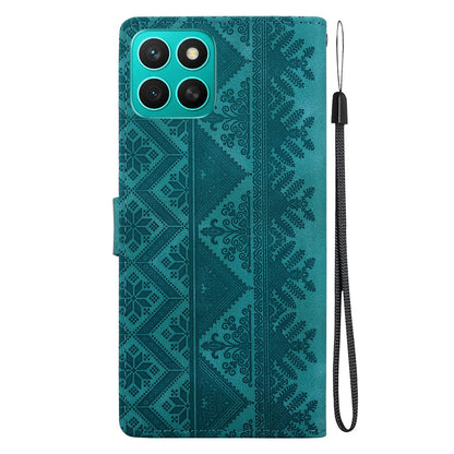 For Honor X8c 4G Ethnic Pattern Embossed Vegan Leather Phone Case - Green - EDA009984117B