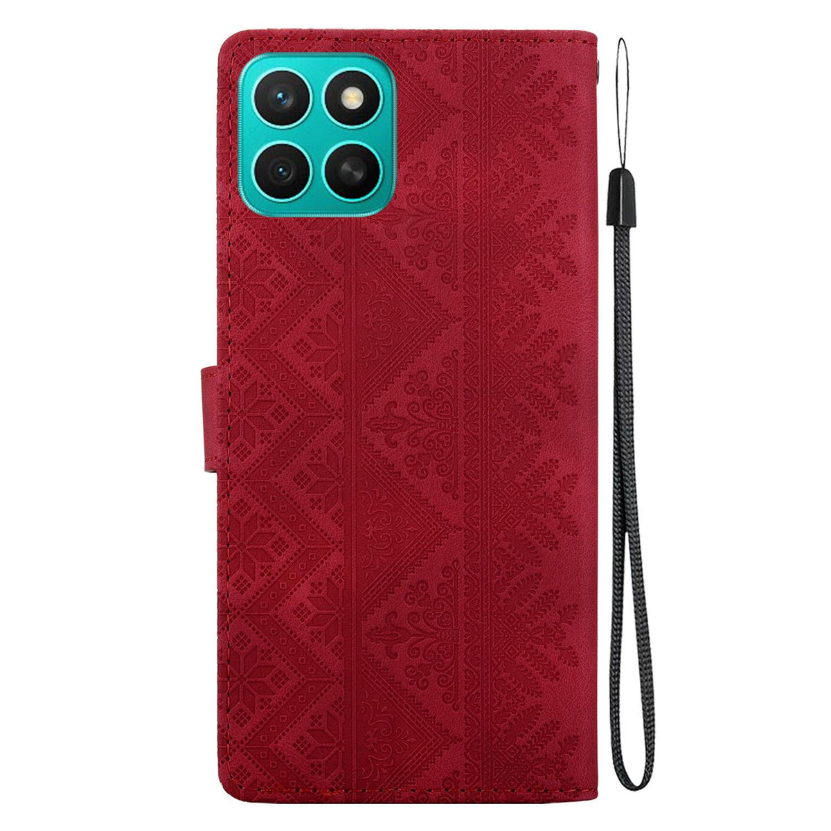 For Honor X8c 4G Ethnic Pattern Embossed Vegan Leather Phone Case - Red - EDA009984117C