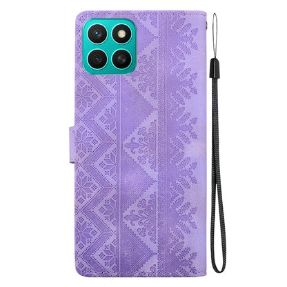 For Honor X8c 4G Ethnic Pattern Embossed Vegan Leather Phone Case - Purple - EDA009984117D