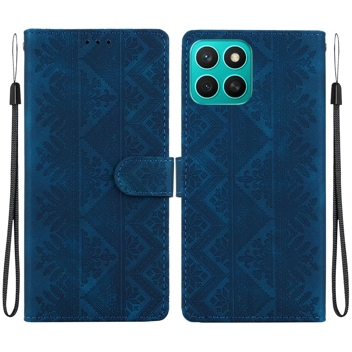 For Honor X8c 4G Ethnic Pattern Embossed Vegan Leather Phone Case - Dark Blue - EDA009984117E