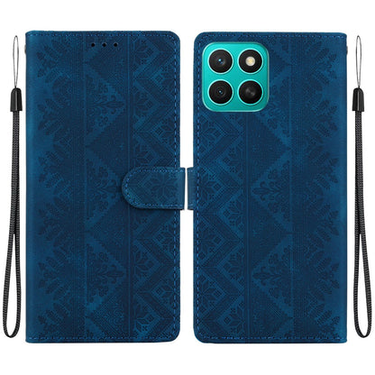 For Honor X8c 4G Ethnic Pattern Embossed Vegan Leather Phone Case - Dark Blue - EDA009984117E