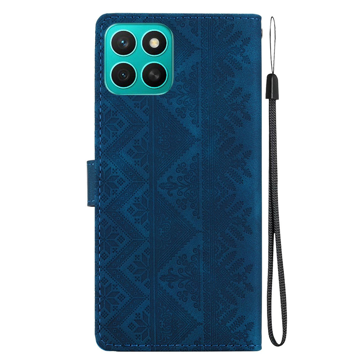 For Honor X8c 4G Ethnic Pattern Embossed Vegan Leather Phone Case - Dark Blue - EDA009984117E
