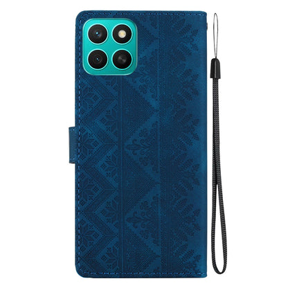 For Honor X8c 4G Ethnic Pattern Embossed Vegan Leather Phone Case - Dark Blue - EDA009984117E