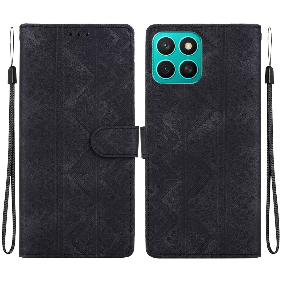 For Honor X8c 4G Ethnic Pattern Embossed Vegan Leather Phone Case - Black - EDA009984117F