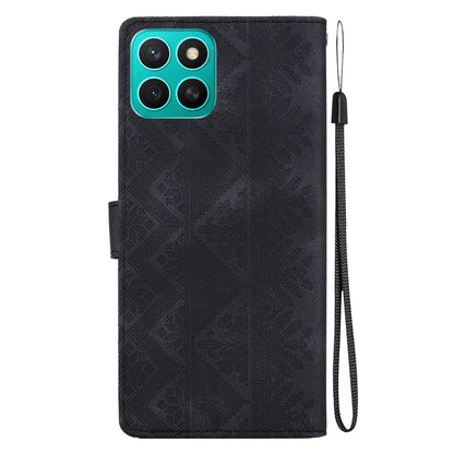 For Honor X8c 4G Ethnic Pattern Embossed Vegan Leather Phone Case - Black - EDA009984117F