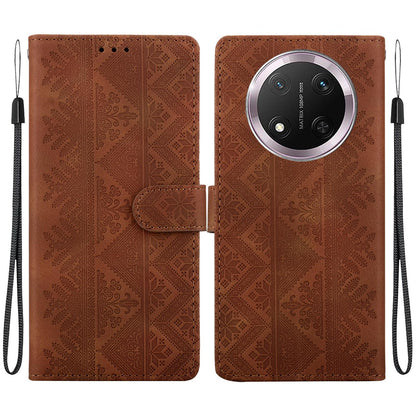 For Honor X9c Ethnic Pattern Embossed Vegan Leather Phone Case - Brown - EDA009984120A