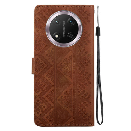 For Honor X9c Ethnic Pattern Embossed Vegan Leather Phone Case - Brown - EDA009984120A