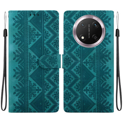 For Honor X9c Ethnic Pattern Embossed Vegan Leather Phone Case - Green - EDA009984120B