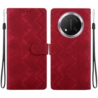 For Honor X9c Ethnic Pattern Embossed Vegan Leather Phone Case - Red - EDA009984120C