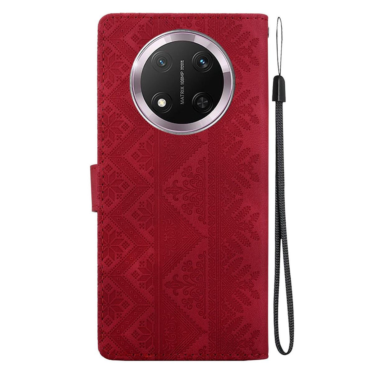 For Honor X9c Ethnic Pattern Embossed Vegan Leather Phone Case - Red - EDA009984120C