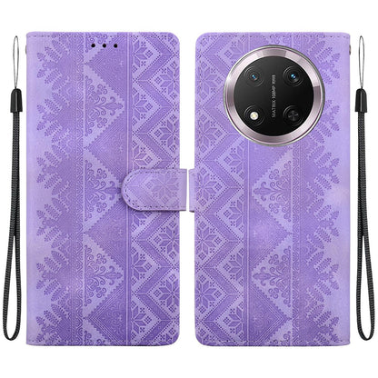 For Honor X9c Ethnic Pattern Embossed Vegan Leather Phone Case - Purple - EDA009984120D