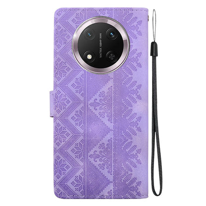 For Honor X9c Ethnic Pattern Embossed Vegan Leather Phone Case - Purple - EDA009984120D