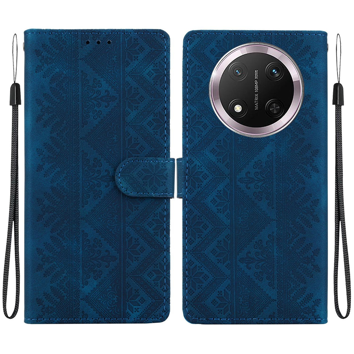 For Honor X9c Ethnic Pattern Embossed Vegan Leather Phone Case - Dark Blue - EDA009984120E