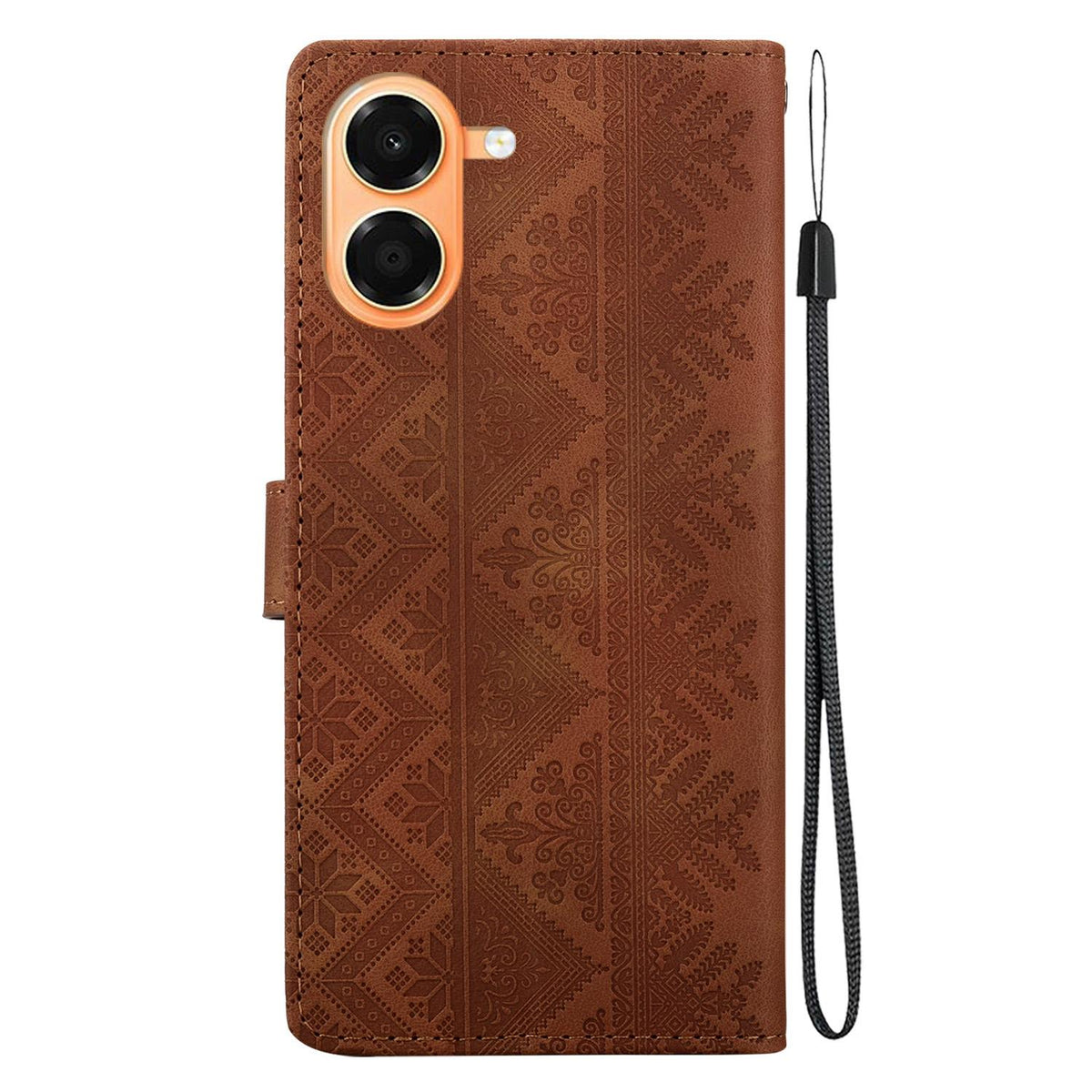 For Honor X7e 4G Ethnic Pattern Embossed Vegan Leather Phone Case - Brown - EDA009984121A