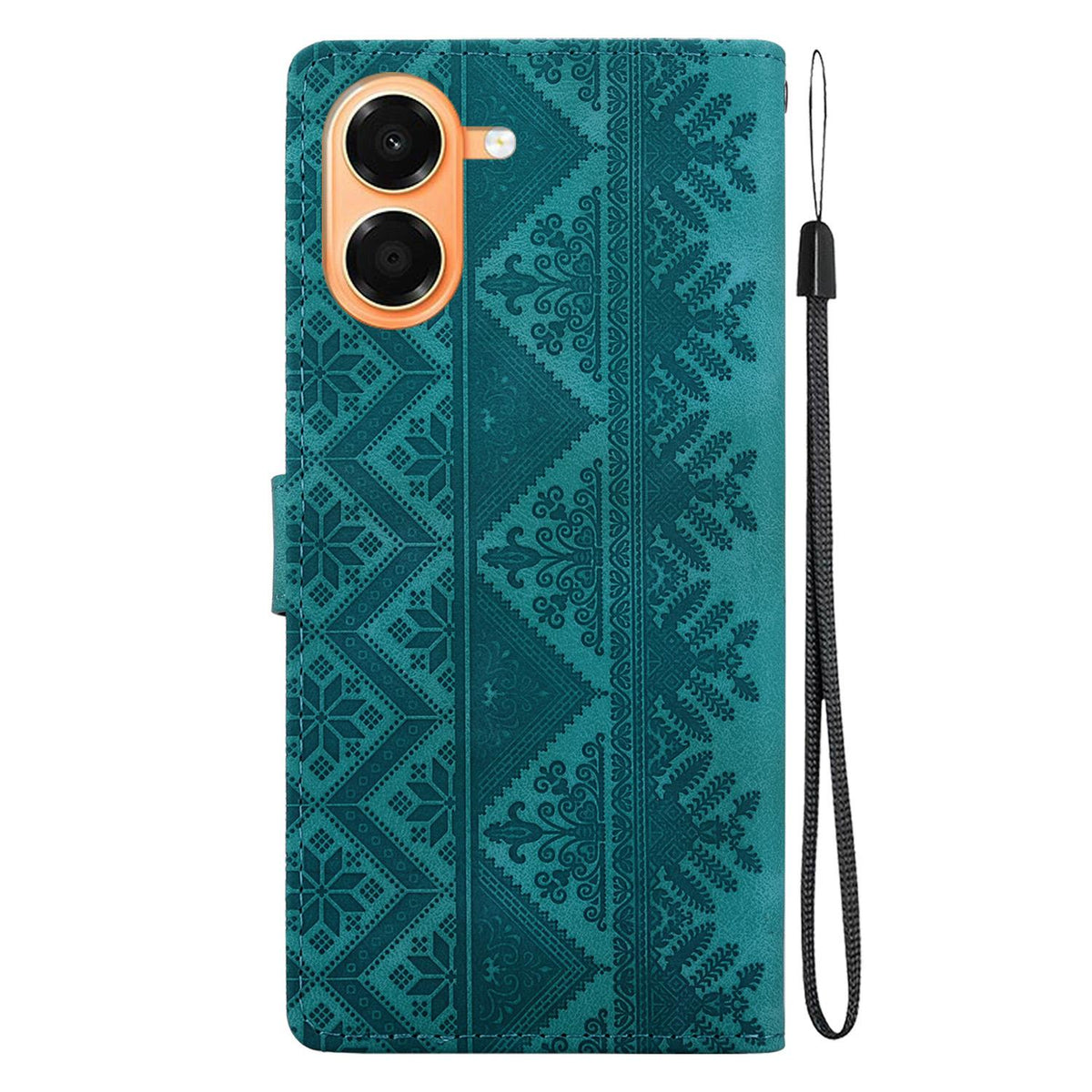 For Honor X7e 4G Ethnic Pattern Embossed Vegan Leather Phone Case - Green - EDA009984121B