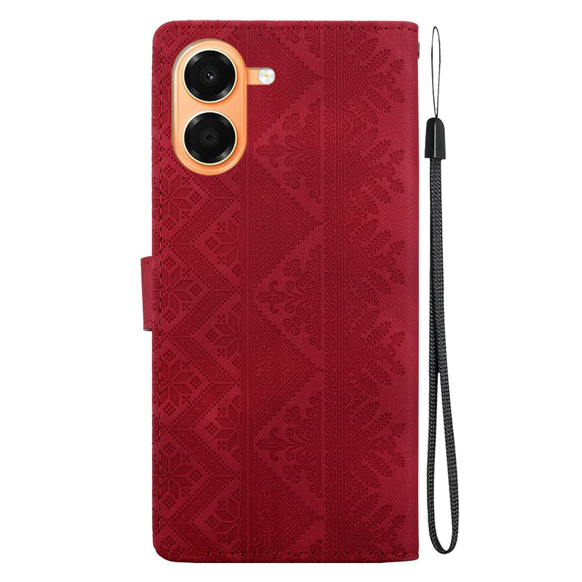 For Honor X7e 4G Ethnic Pattern Embossed Vegan Leather Phone Case - Red - EDA009984121C