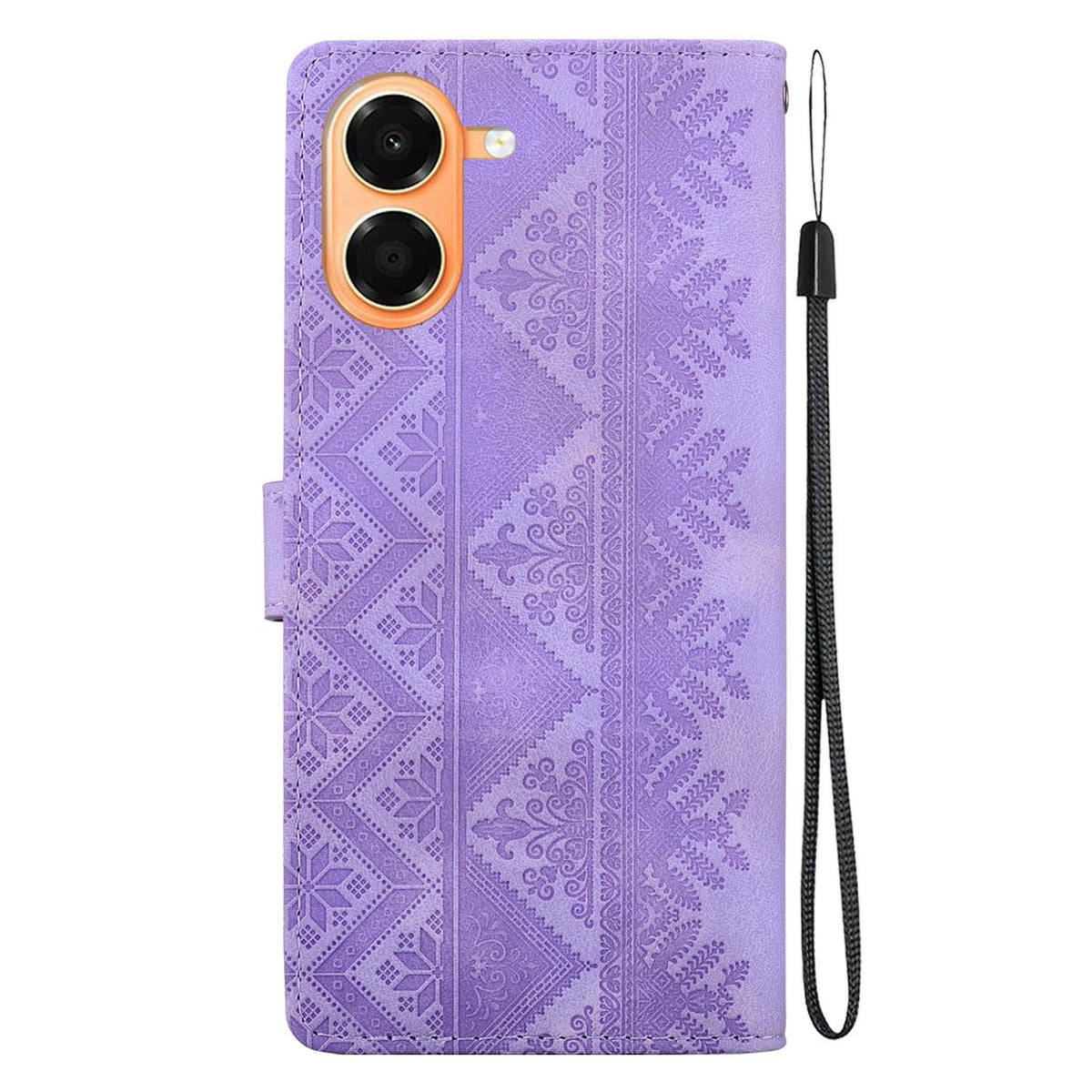 For Honor X7e 4G Ethnic Pattern Embossed Vegan Leather Phone Case - Purple - EDA009984121D