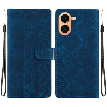 For Honor X7e 4G Ethnic Pattern Embossed Vegan Leather Phone Case - Dark Blue - EDA009984121E