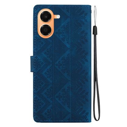 For Honor X7e 4G Ethnic Pattern Embossed Vegan Leather Phone Case - Dark Blue - EDA009984121E