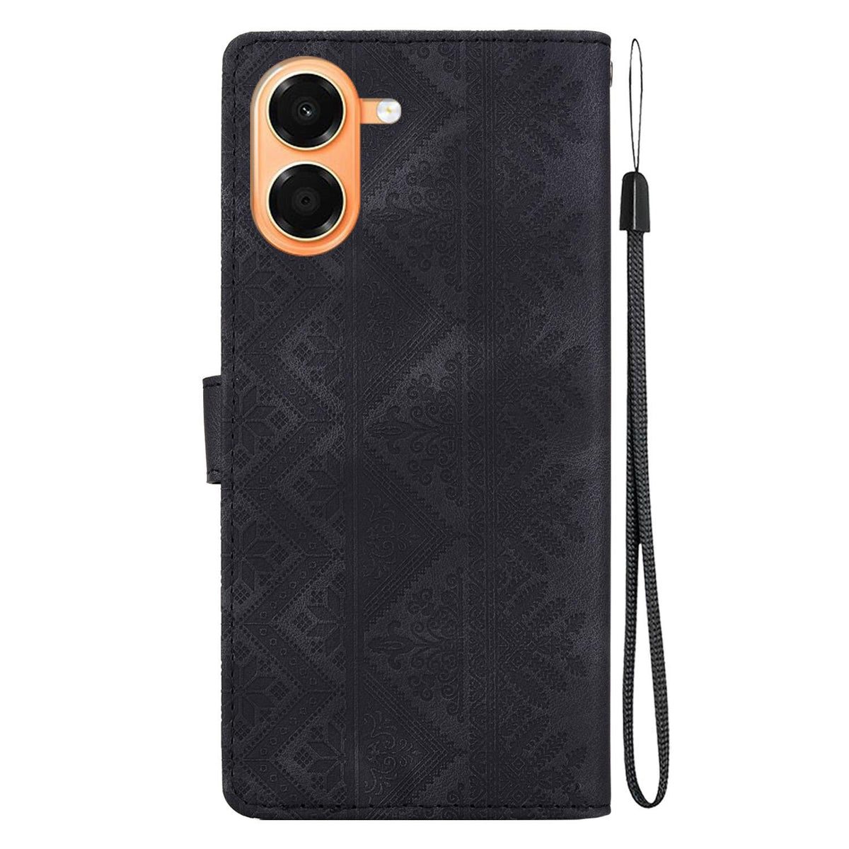 For Honor X7e 4G Ethnic Pattern Embossed Vegan Leather Phone Case - Black - EDA009984121F