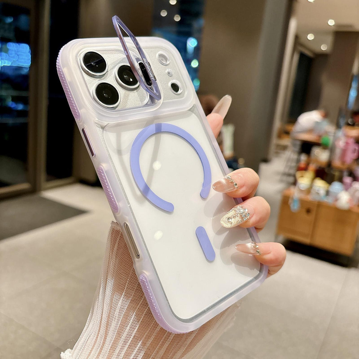 For iPhone 12 Dual-Color Magnetic Lens Holder Phone Case - Purple - EDA009984302B