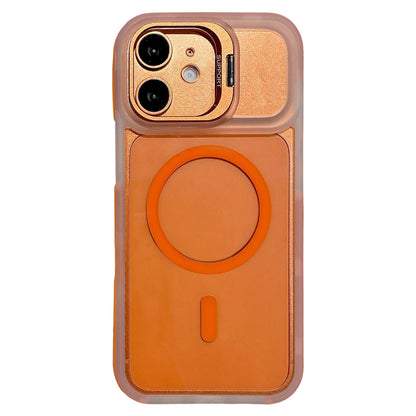 For iPhone 12 Dual-Color Magnetic Lens Holder Phone Case - Orange - EDA009984302E