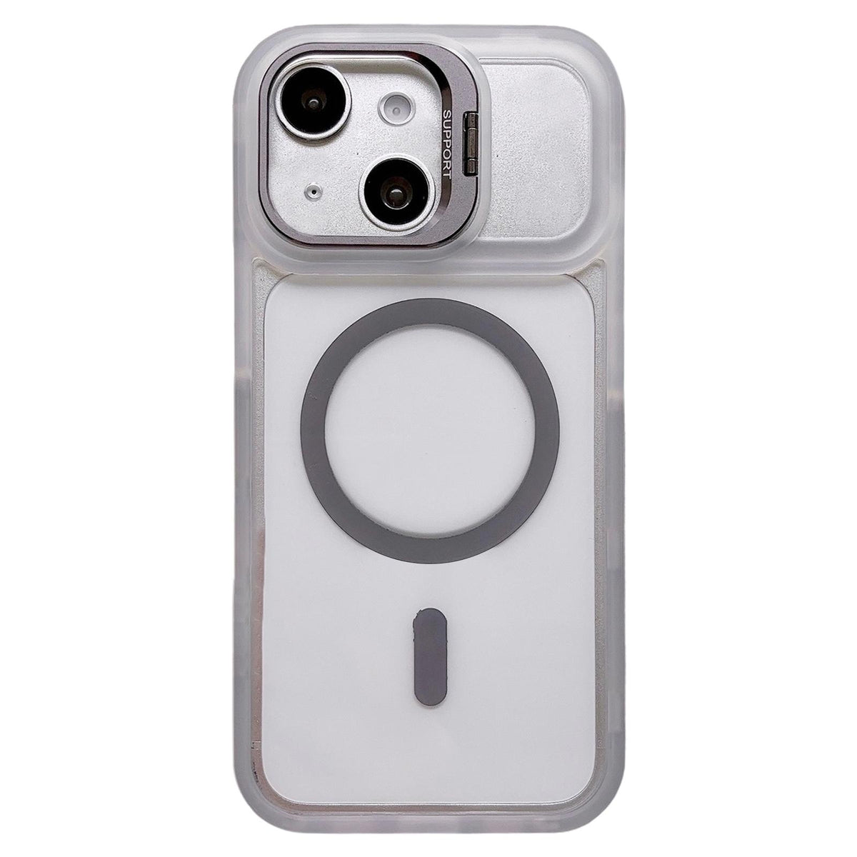 For iPhone 13 Dual-Color Magnetic Lens Holder Phone Case - Grey - EDA009984304A