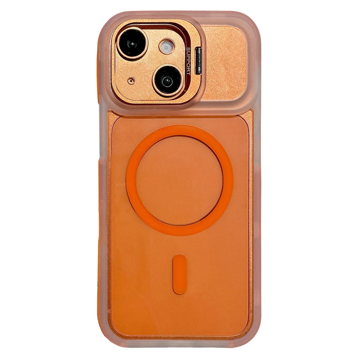 For iPhone 13 Dual-Color Magnetic Lens Holder Phone Case - Orange - EDA009984304E