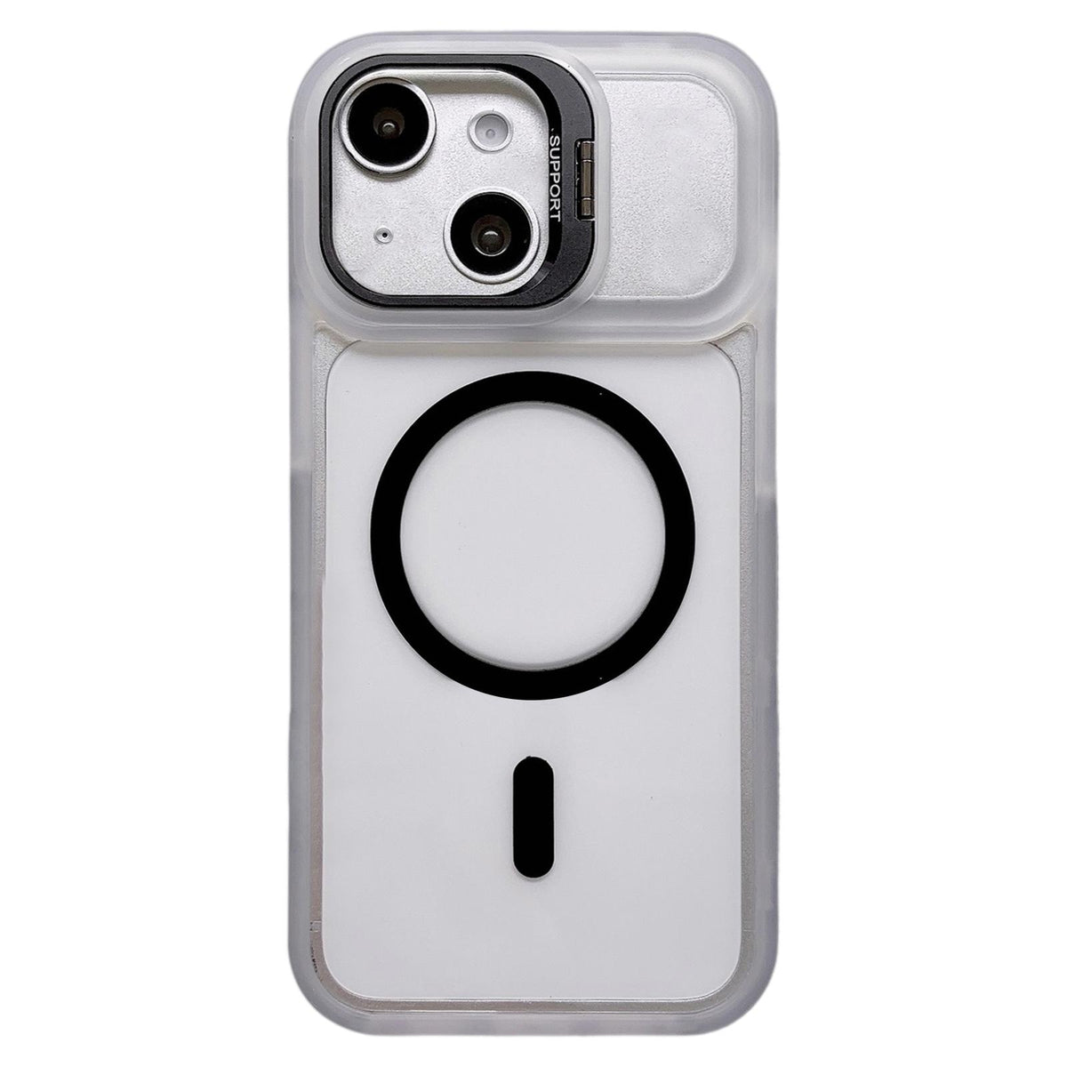 For iPhone 14 Dual-Color Magnetic Lens Holder Phone Case - Black - EDA009984307C
