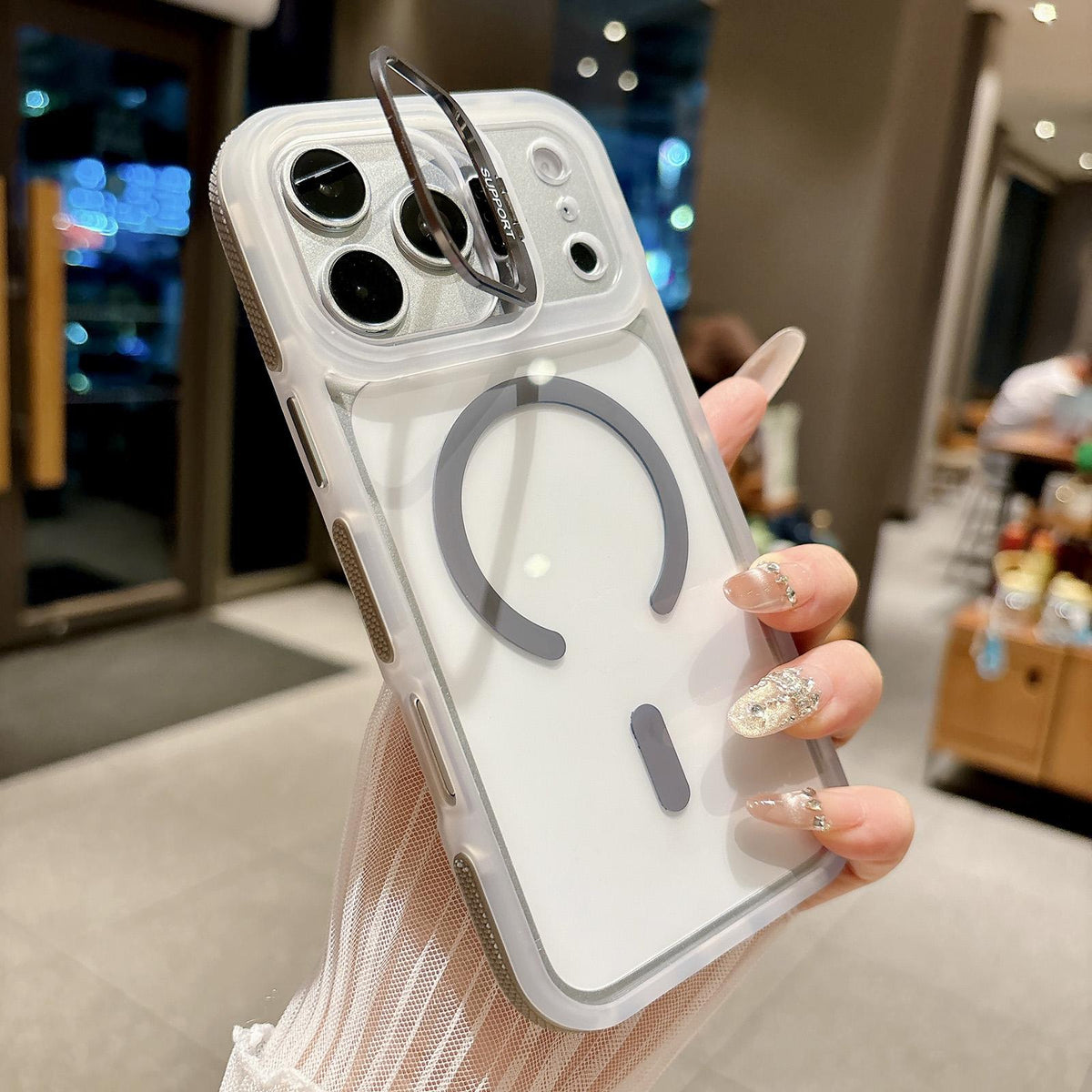 For iPhone 15 Pro Dual-Color Magnetic Lens Holder Phone Case - Grey - EDA009984313A