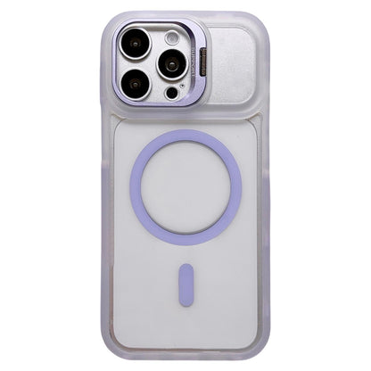 For iPhone 15 Pro Dual-Color Magnetic Lens Holder Phone Case - Purple - EDA009984313B
