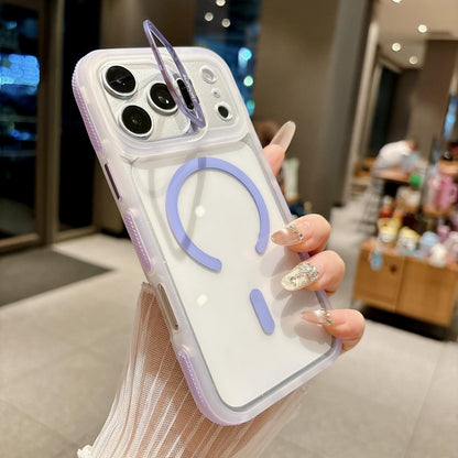 For iPhone 15 Pro Dual-Color Magnetic Lens Holder Phone Case - Purple - EDA009984313B