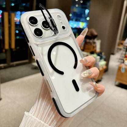 For iPhone 15 Pro Dual-Color Magnetic Lens Holder Phone Case - Black - EDA009984313C