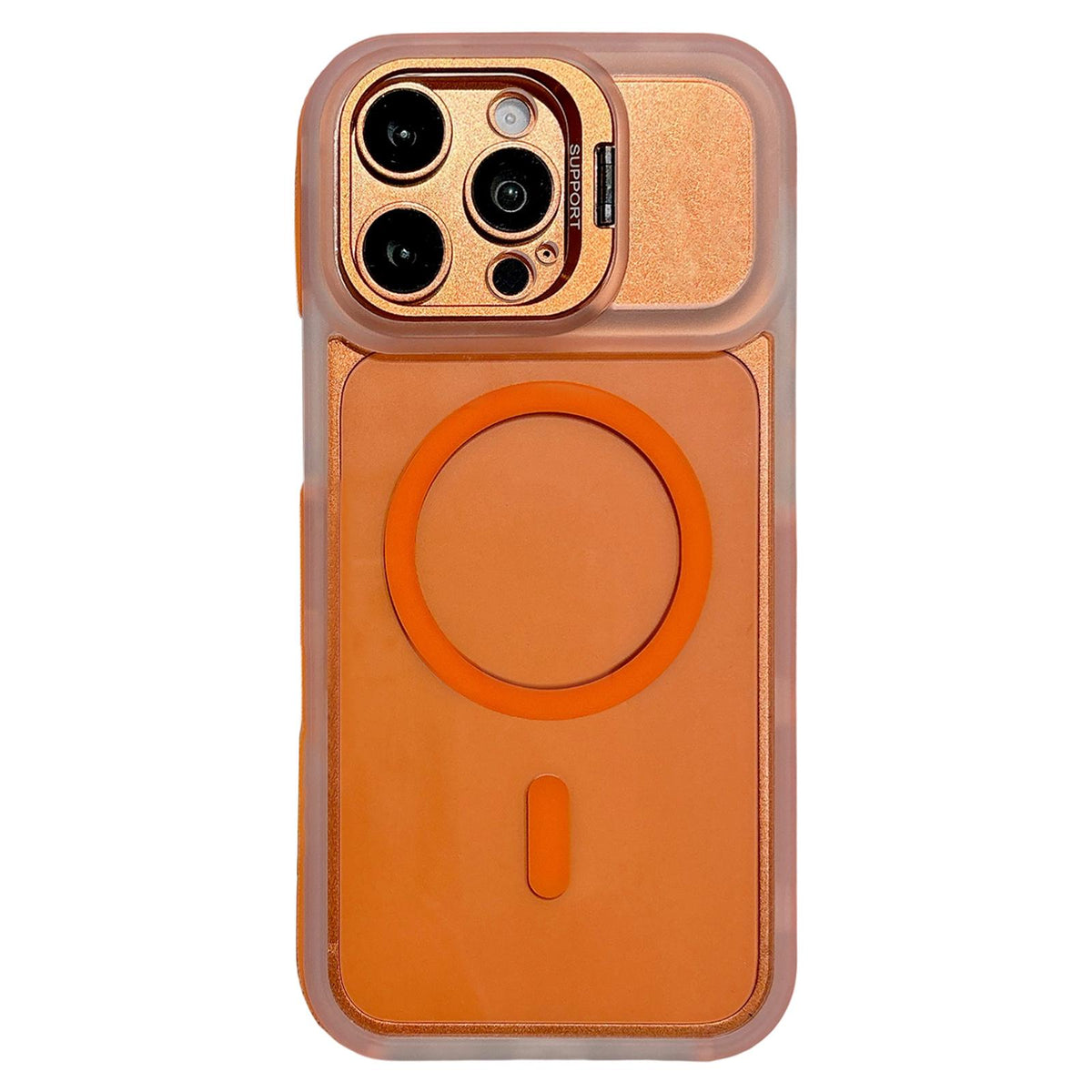 For iPhone 15 Pro Dual-Color Magnetic Lens Holder Phone Case - Orange - EDA009984313E