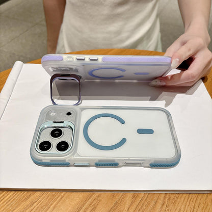 For iPhone 14 Dual-Color Magnetic Lens Holder Phone Case - Grey - EDA009984307A