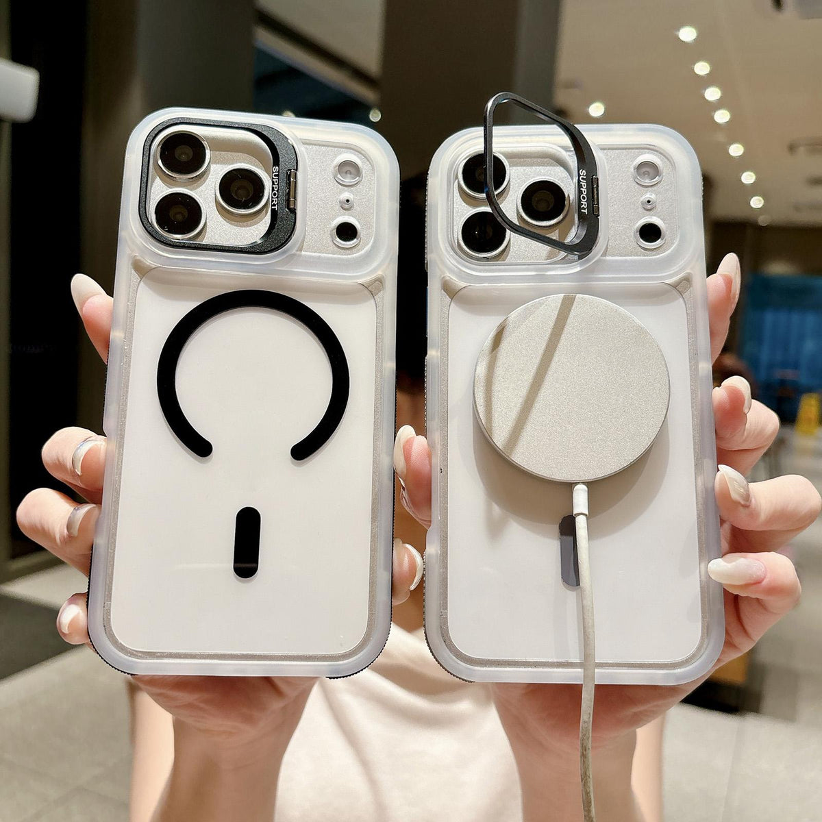 For iPhone 14 Dual-Color Magnetic Lens Holder Phone Case - Grey - EDA009984307A