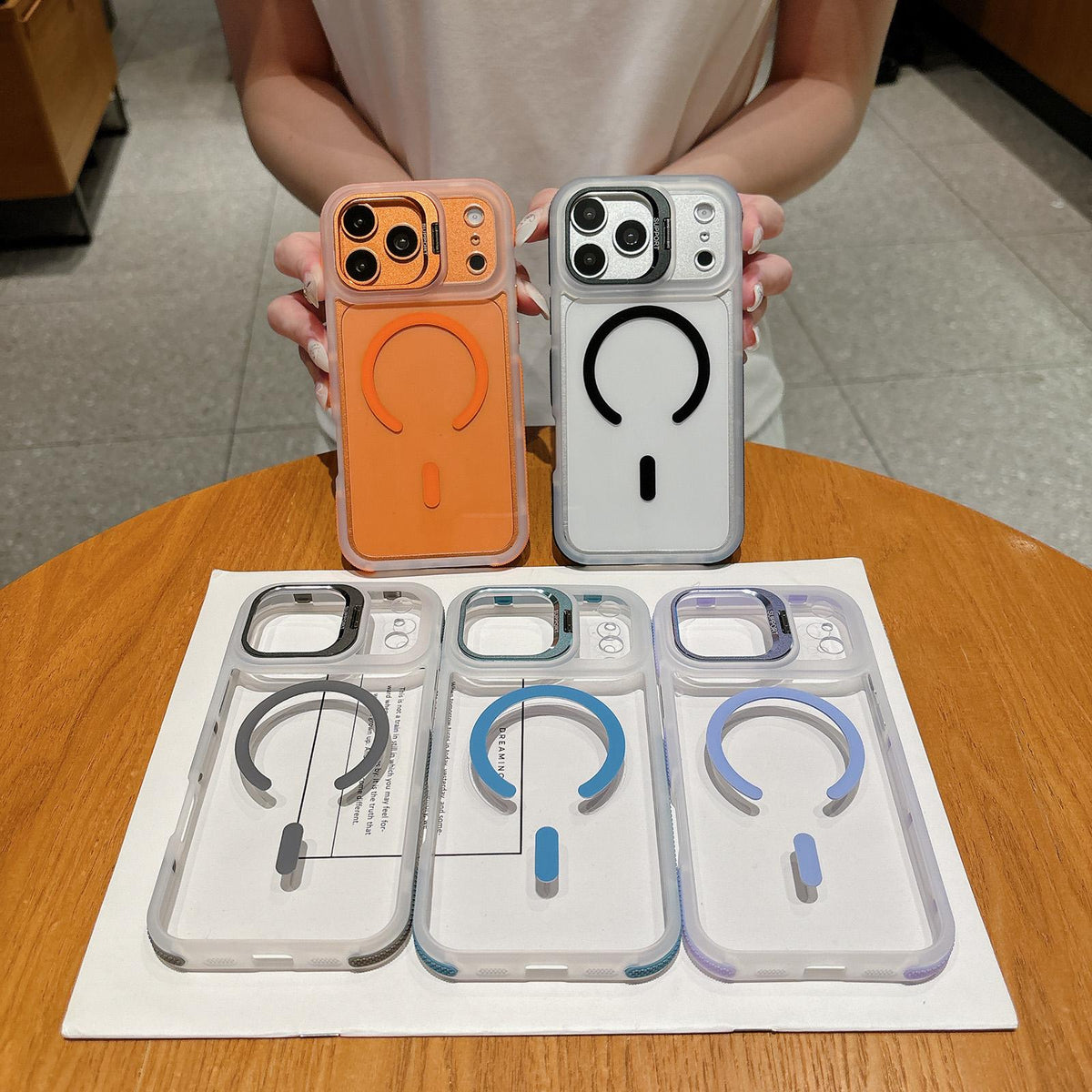 For iPhone 14 Dual-Color Magnetic Lens Holder Phone Case - Grey - EDA009984307A