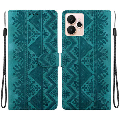 For Realme 15 5G / Realme 15 Pro 5G Ethnic Pattern Embossed Vegan Leather Phone Case - Green - EDA009984401B