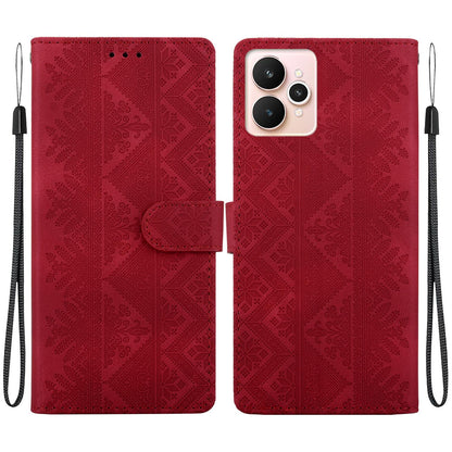 For Realme 15 5G / Realme 15 Pro 5G Ethnic Pattern Embossed Vegan Leather Phone Case - Red - EDA009984401C
