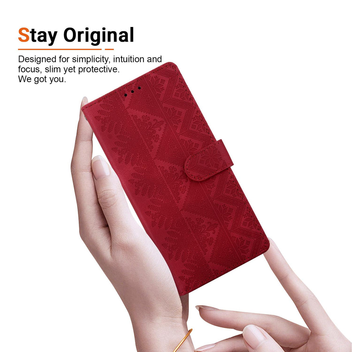 For Realme 15 5G / Realme 15 Pro 5G Ethnic Pattern Embossed Vegan Leather Phone Case - Red - EDA009984401C