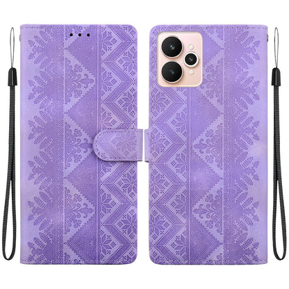 For Realme 15 5G / Realme 15 Pro 5G Ethnic Pattern Embossed Vegan Leather Phone Case - Purple - EDA009984401D