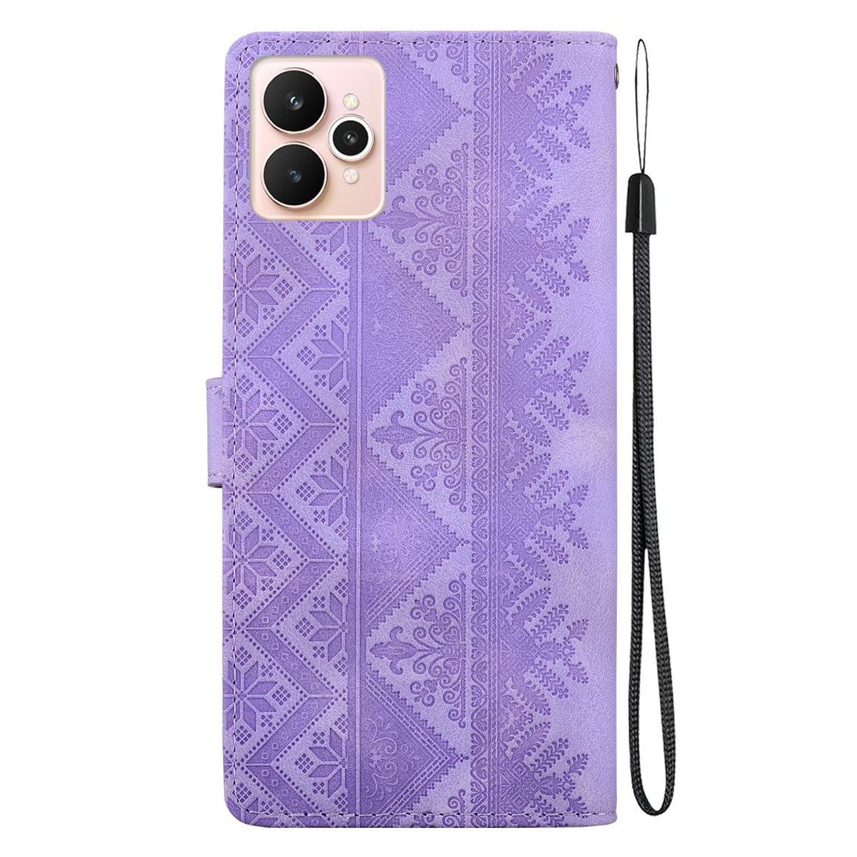 For Realme 15 5G / Realme 15 Pro 5G Ethnic Pattern Embossed Vegan Leather Phone Case - Purple - EDA009984401D