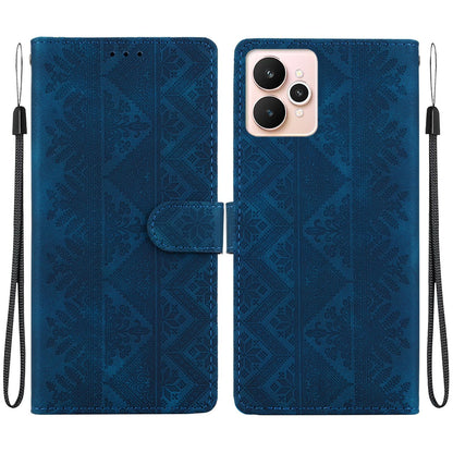 For Realme 15 5G / Realme 15 Pro 5G Ethnic Pattern Embossed Vegan Leather Phone Case - Dark Blue - EDA009984401E