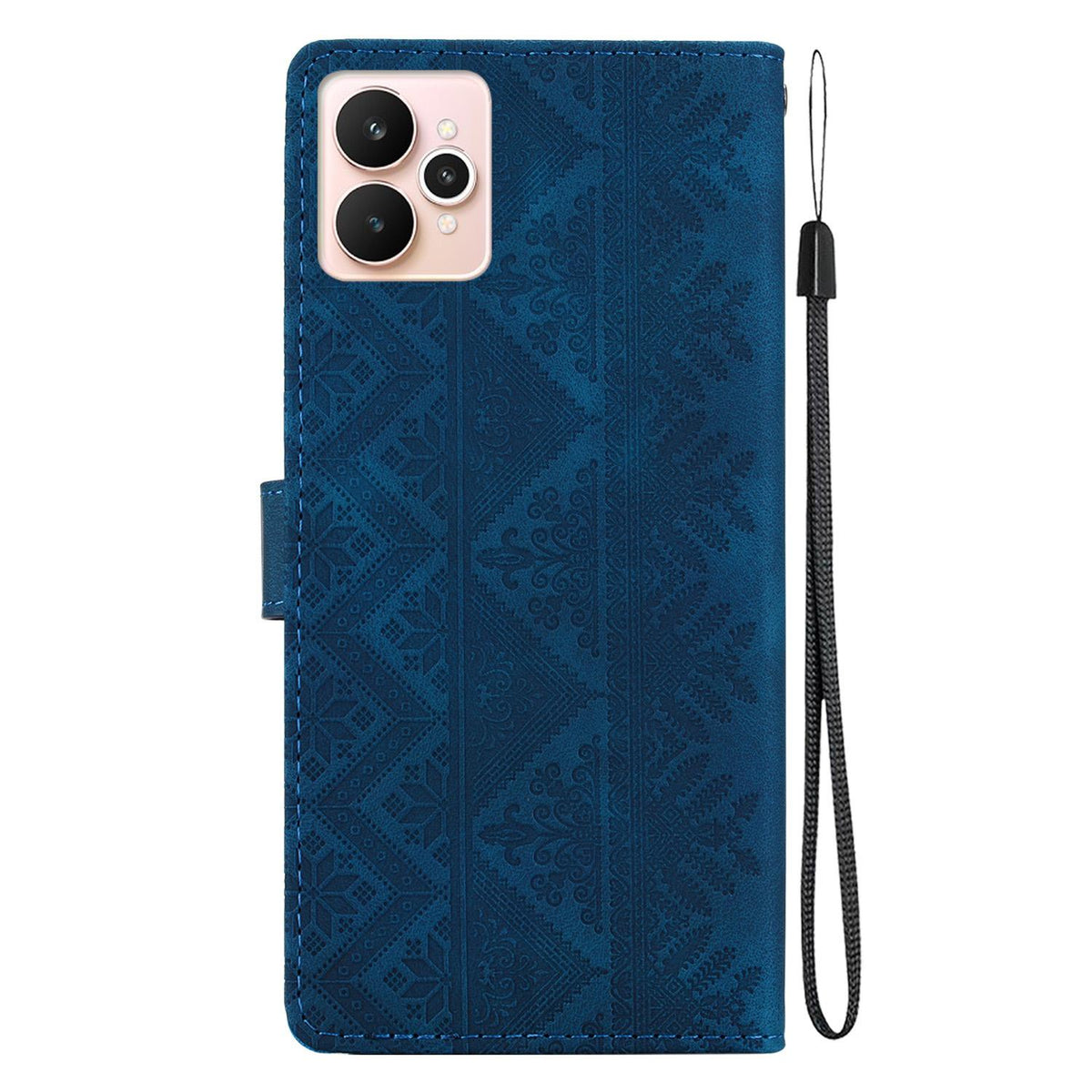 For Realme 15 5G / Realme 15 Pro 5G Ethnic Pattern Embossed Vegan Leather Phone Case - Dark Blue - EDA009984401E