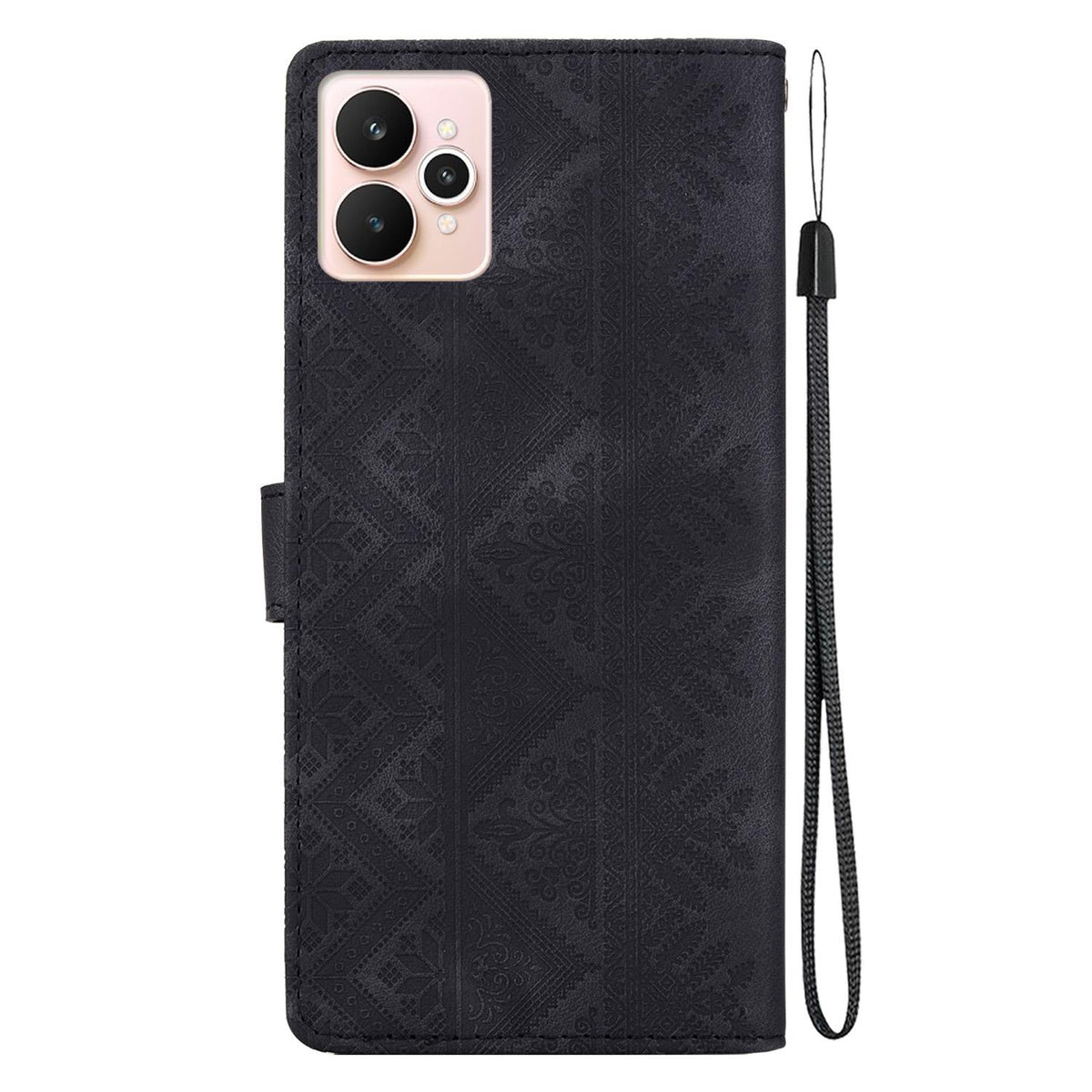 For Realme 15 5G / Realme 15 Pro 5G Ethnic Pattern Embossed Vegan Leather Phone Case - Black - EDA009984401F